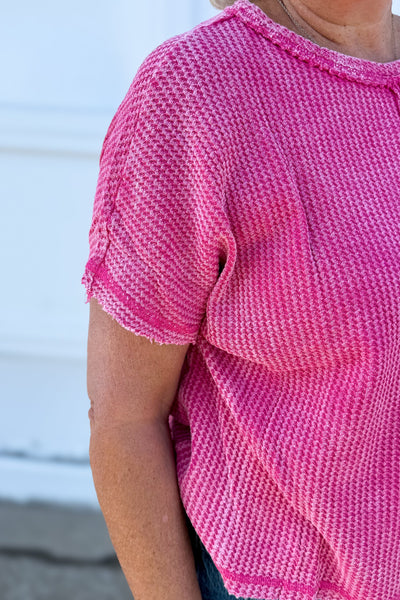 Hot Pink Washed Baby Waffle Top detailed