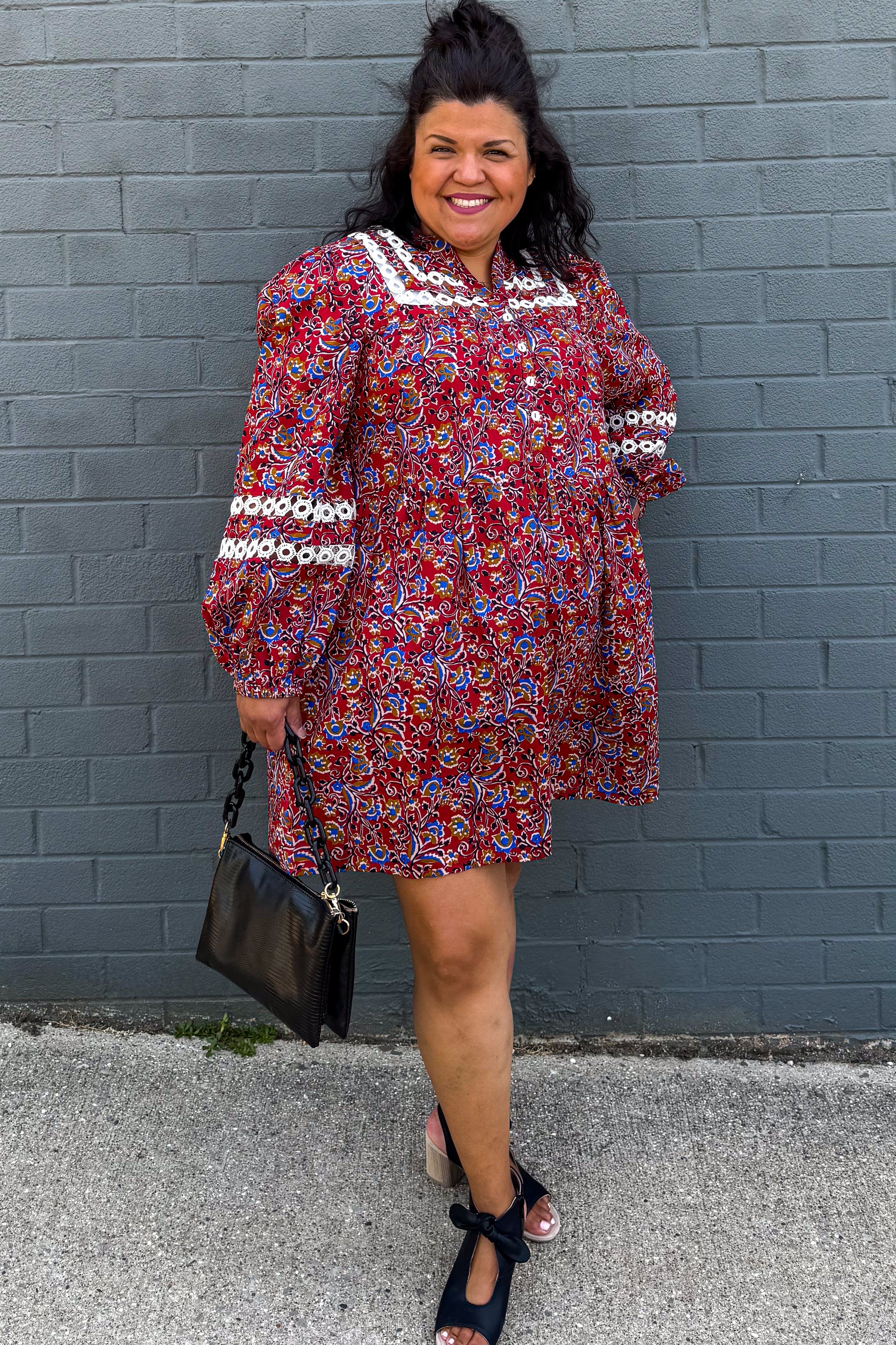 Rust Floral Print Barlowe Dress styled