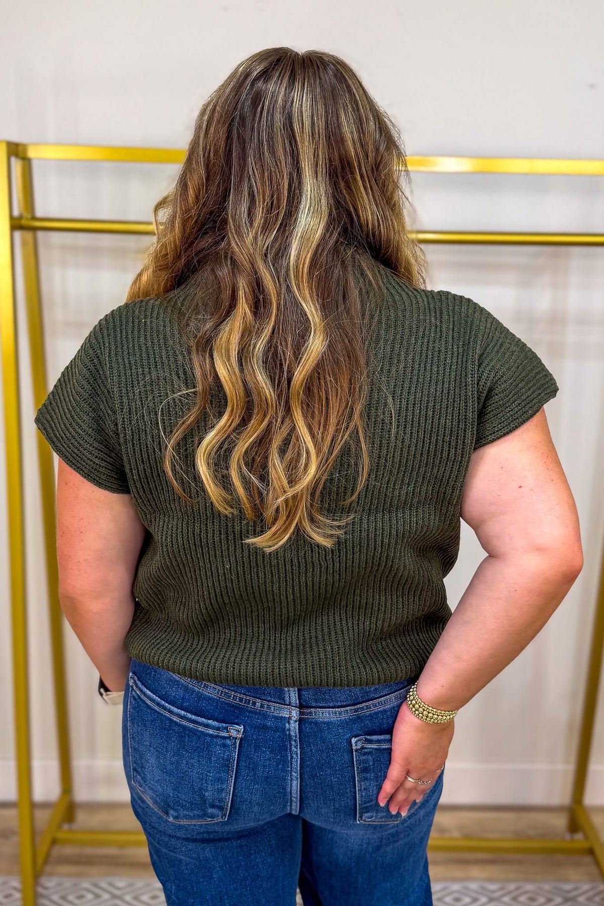 Dark Olive Power Shoulder Mock Neck Sweater