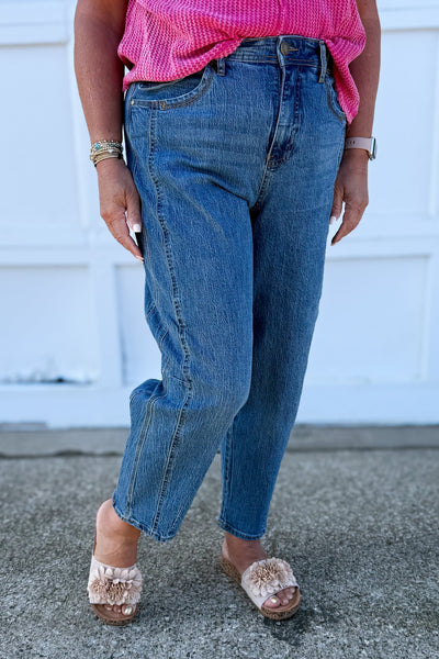 Carbon High Rise Triple Needle Barrel Jeans