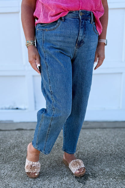 Carbon High Rise Triple Needle Barrel Jeans