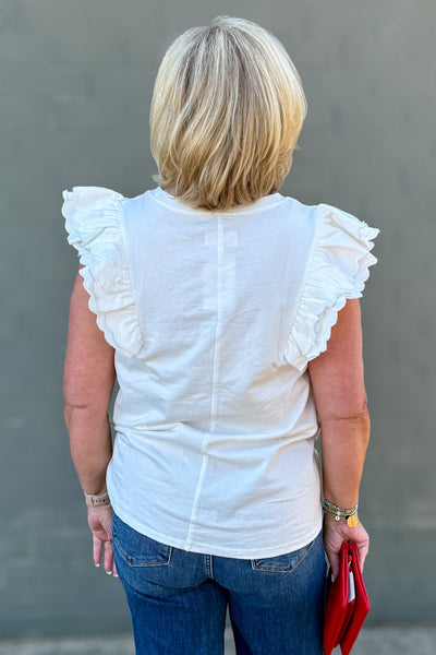 White Scalloped Ruffle Sleeve Top