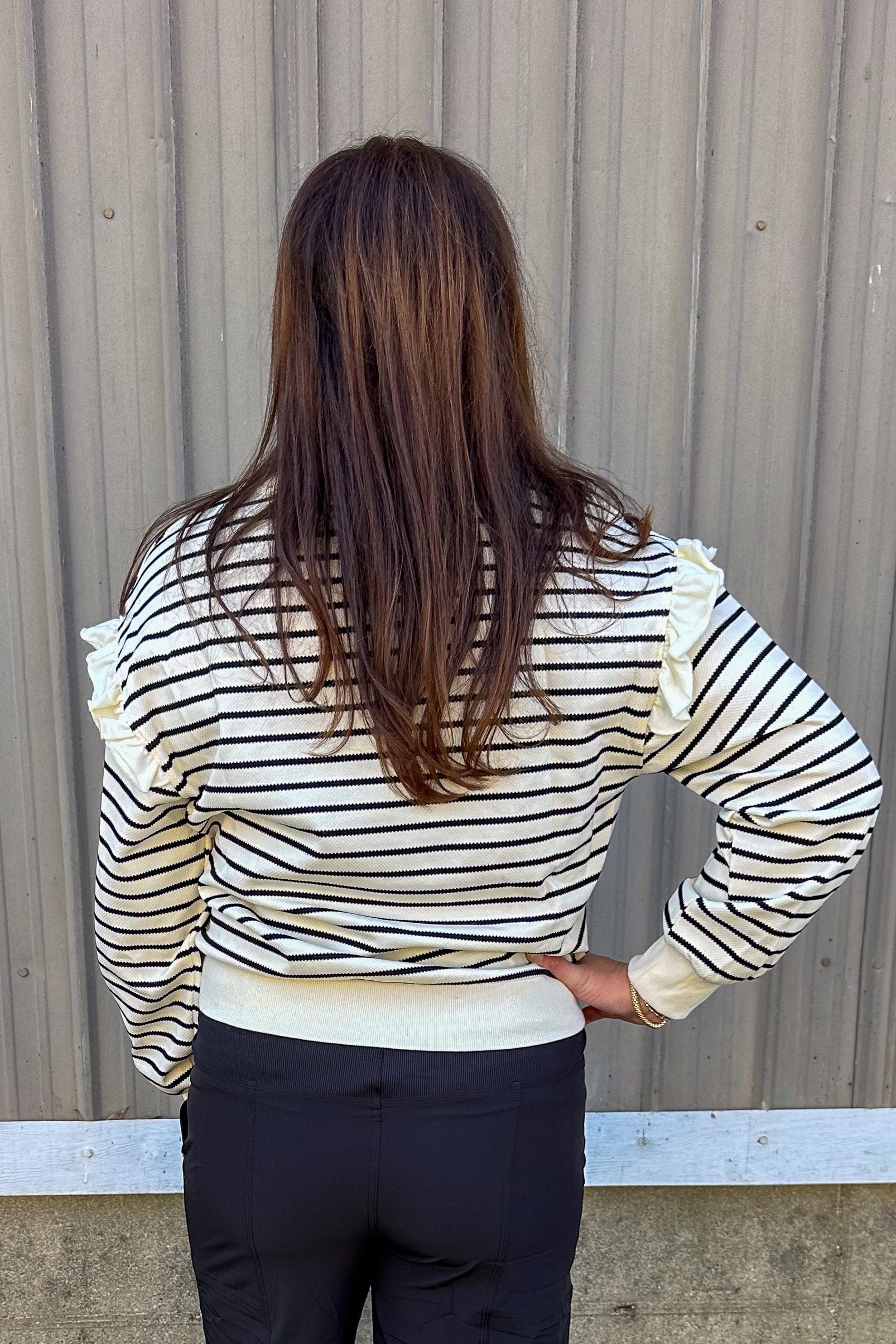 Black & White Stripe Ruffle Detail Top back