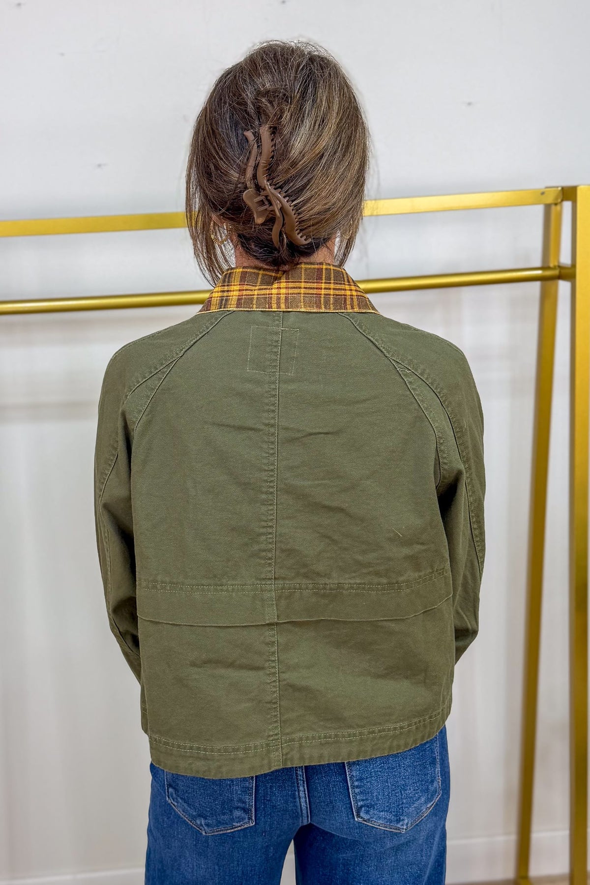 Camel & Olive Contrast Collar Barn Jacket