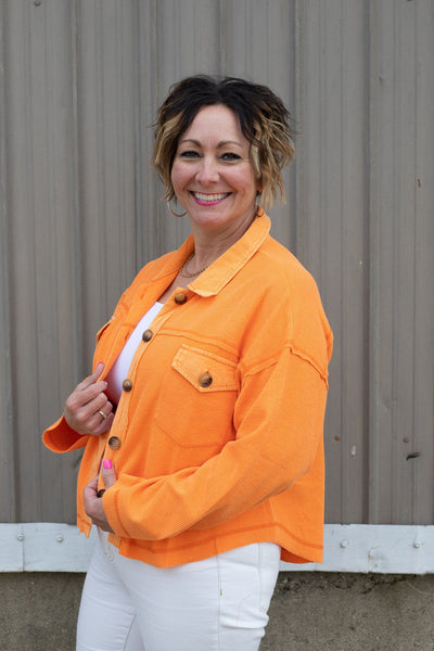 Orange Crop Waffle  Button Down Top