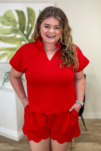 Red Scallop Short Set