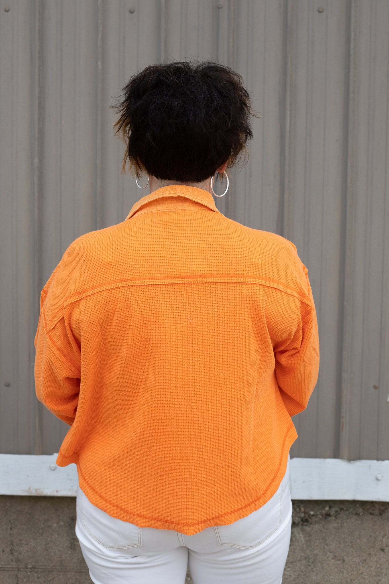 Orange Crop Waffle  Button Down Top