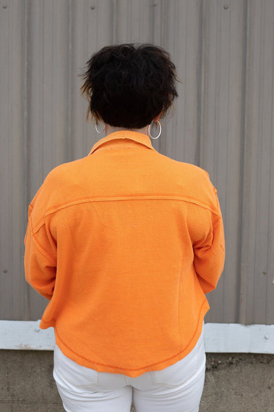 Orange Crop Waffle  Button Down Top