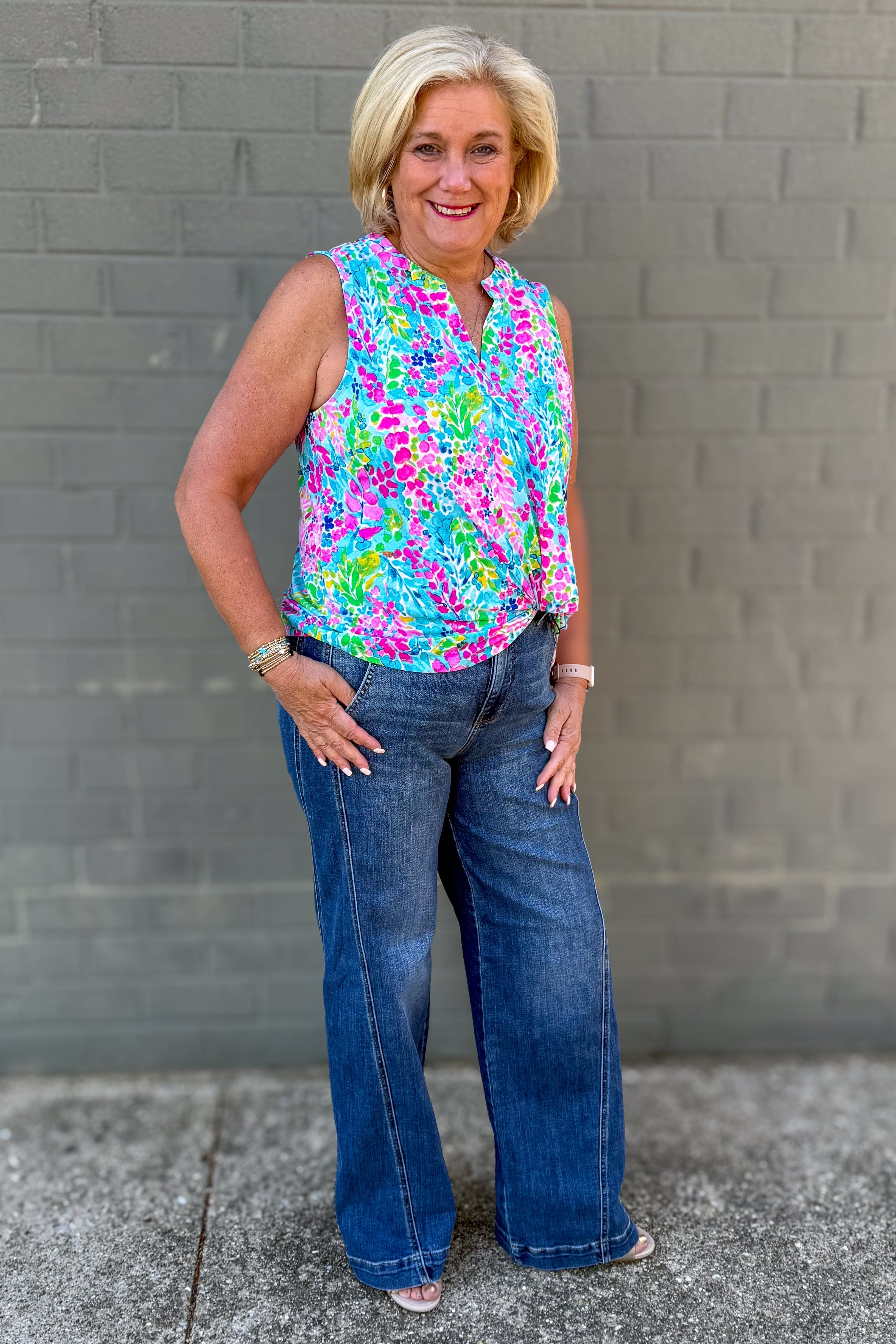 Mint & Pink Tropical Floral Lizzy Tank styled