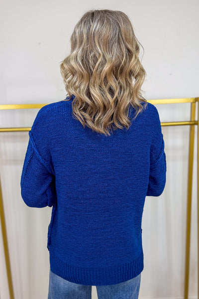Light Navy Exposed Seam Round Neck Sweater Back