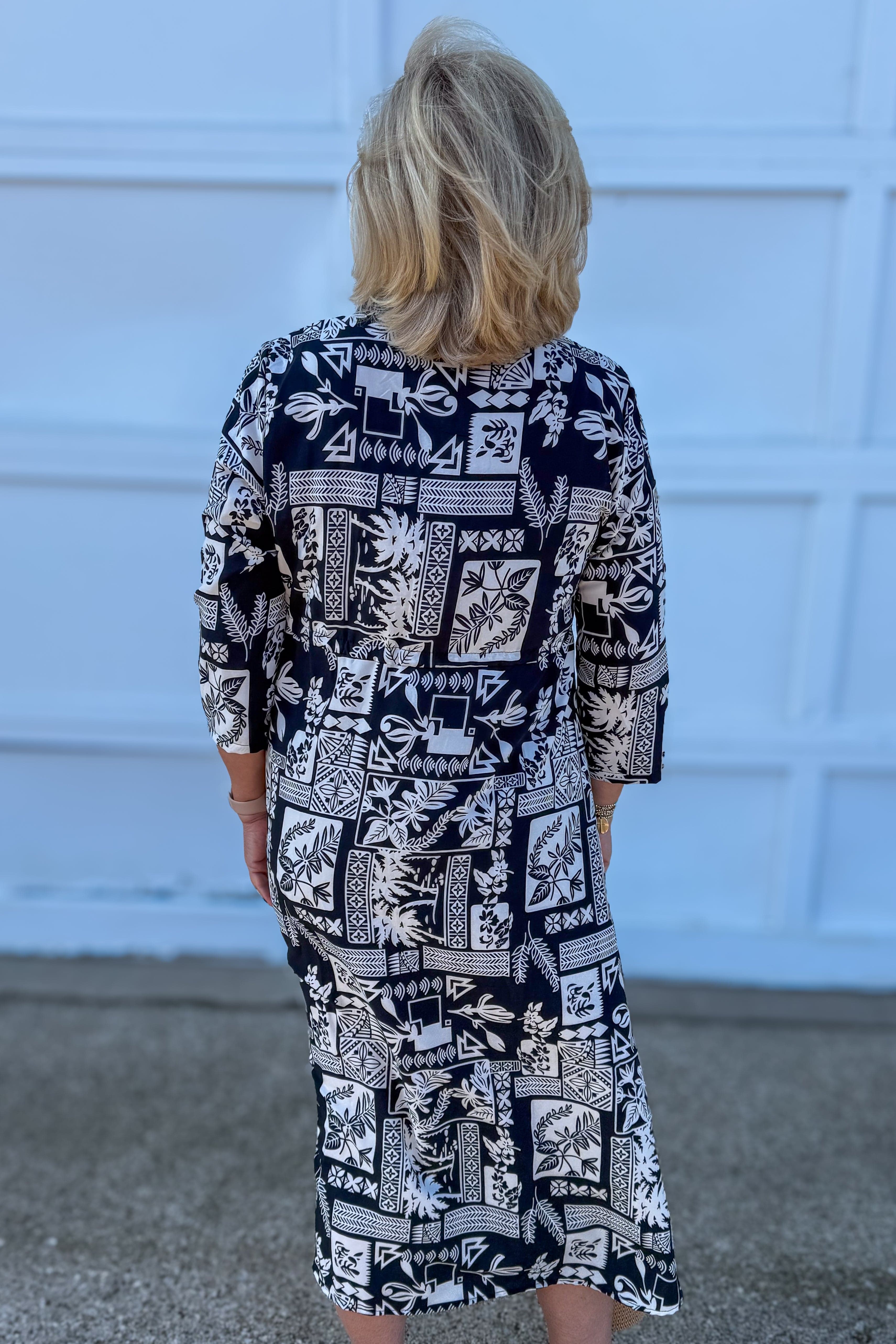 Black Tropical Geo Print Maxi Dress back