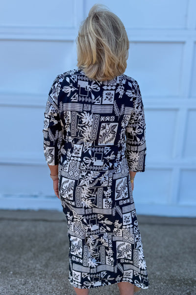 Black Tropical Geo Print Maxi Dress back