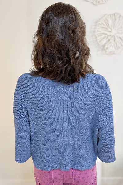 Dusty Blue Boxy Short Sleeve Knit Cardigan Back