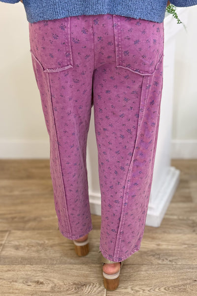 Magenta Ditsy Print Mineral Washed Pant Back