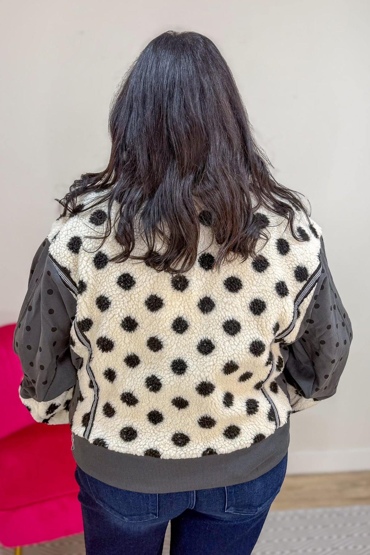 Ivory Polka Dot 1/4 Zip Fleece Pullover Back