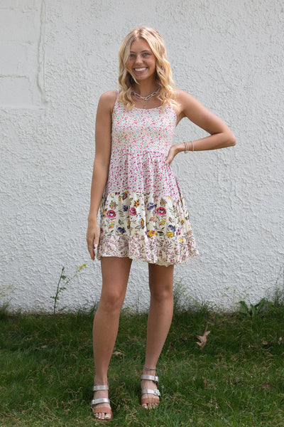 Patchwork Spaghetti Strap Tiered Dress