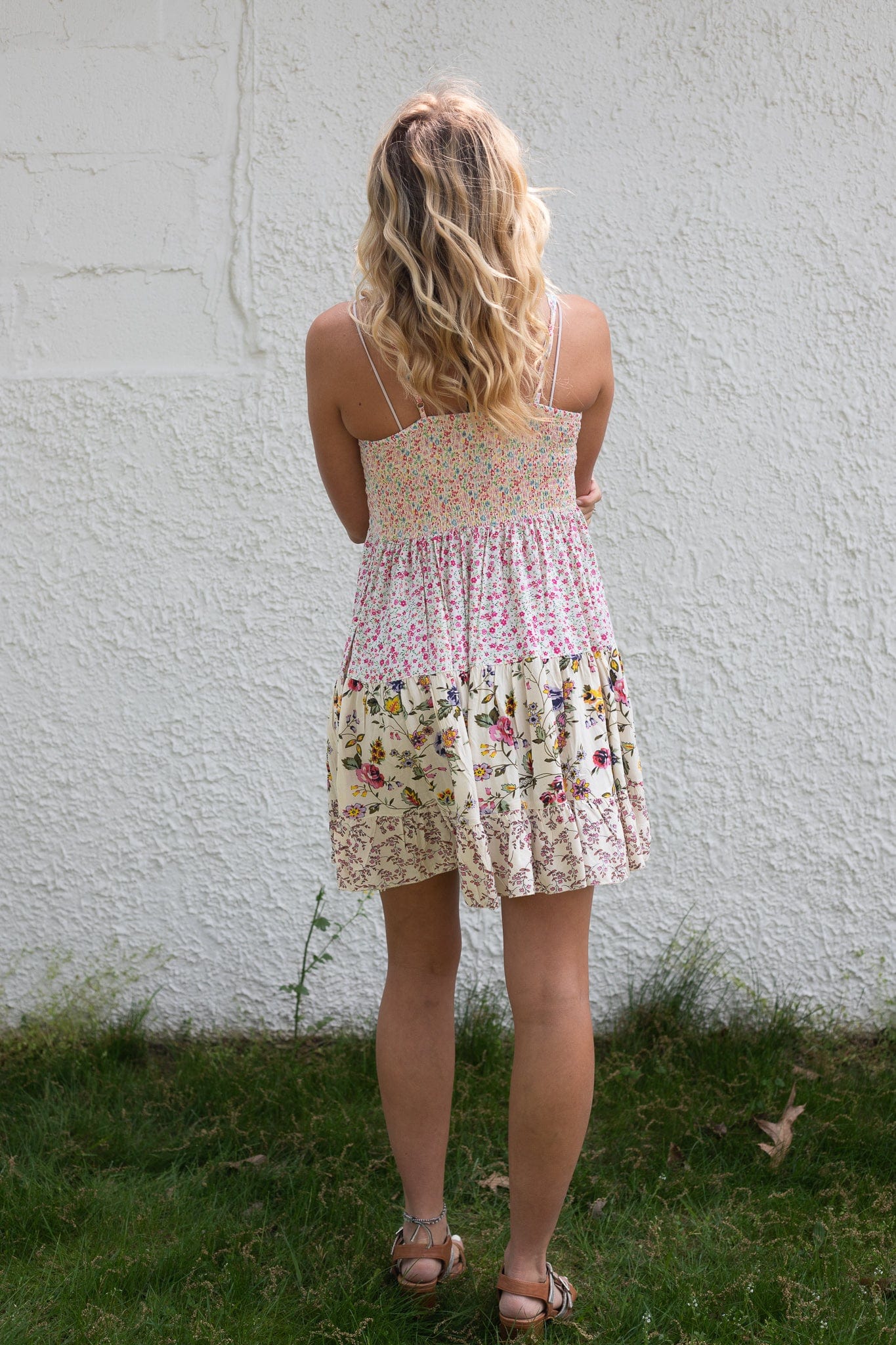 Patchwork Spaghetti Strap Tiered Dress