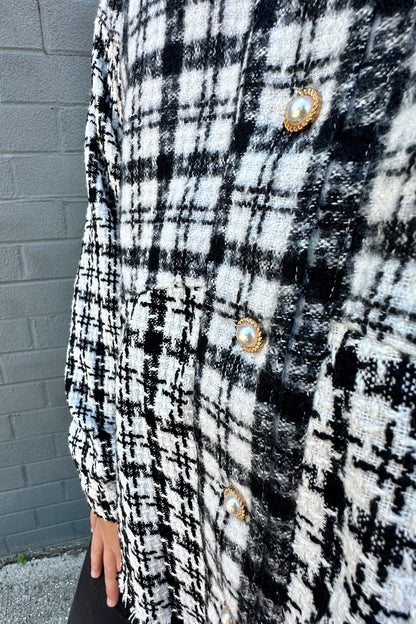 Black Tweed Plaid Shacket detail