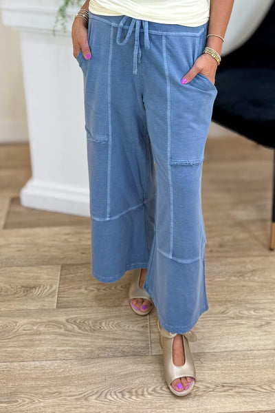Dusty Blue Exposed-Seam Pants