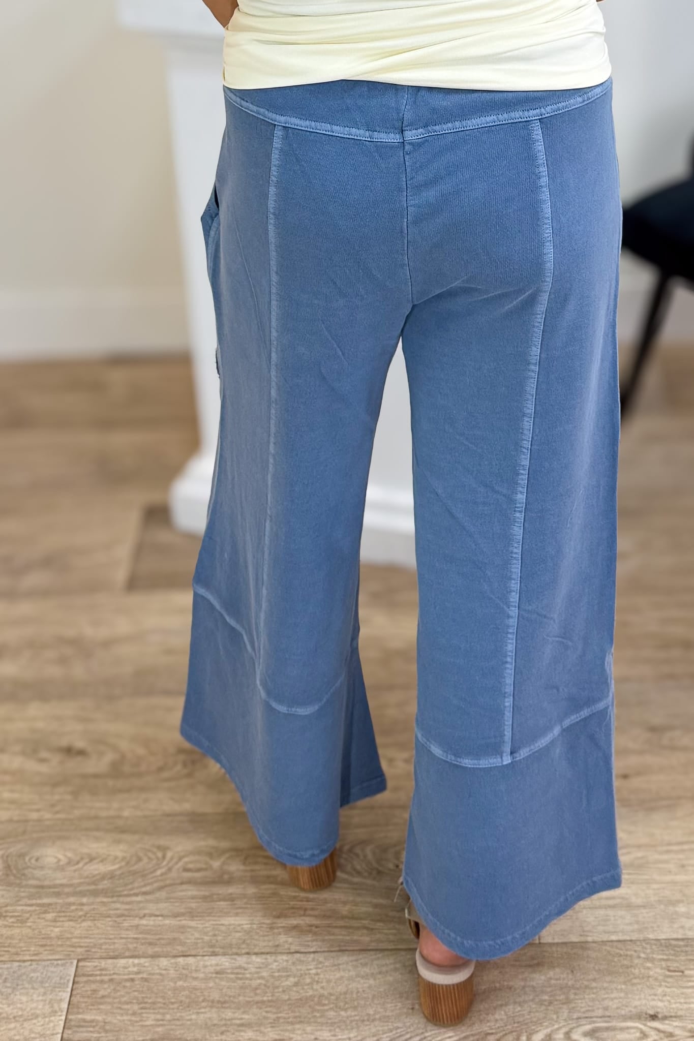 Dusty Blue Exposed-Seam Pants Back