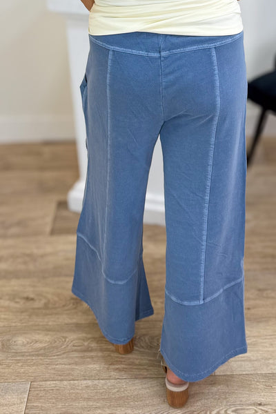 Dusty Blue Exposed-Seam Pants Back