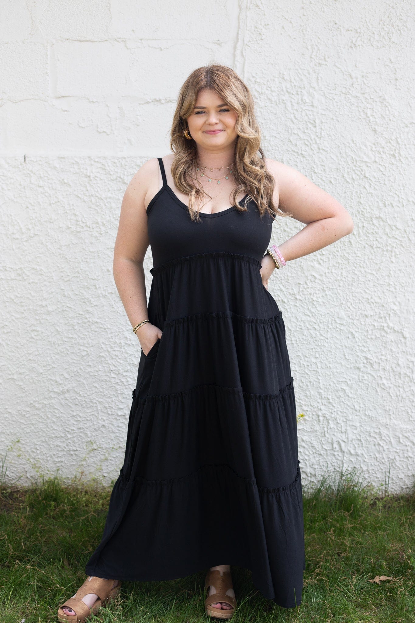 Black Spaghetti Strap Tiered Dress