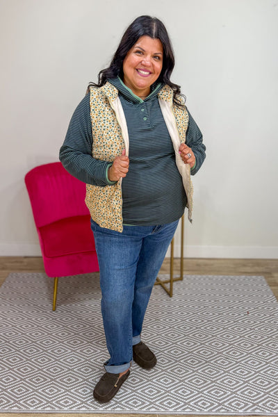 Cream & Gold Floral Corduroy Vest Styled