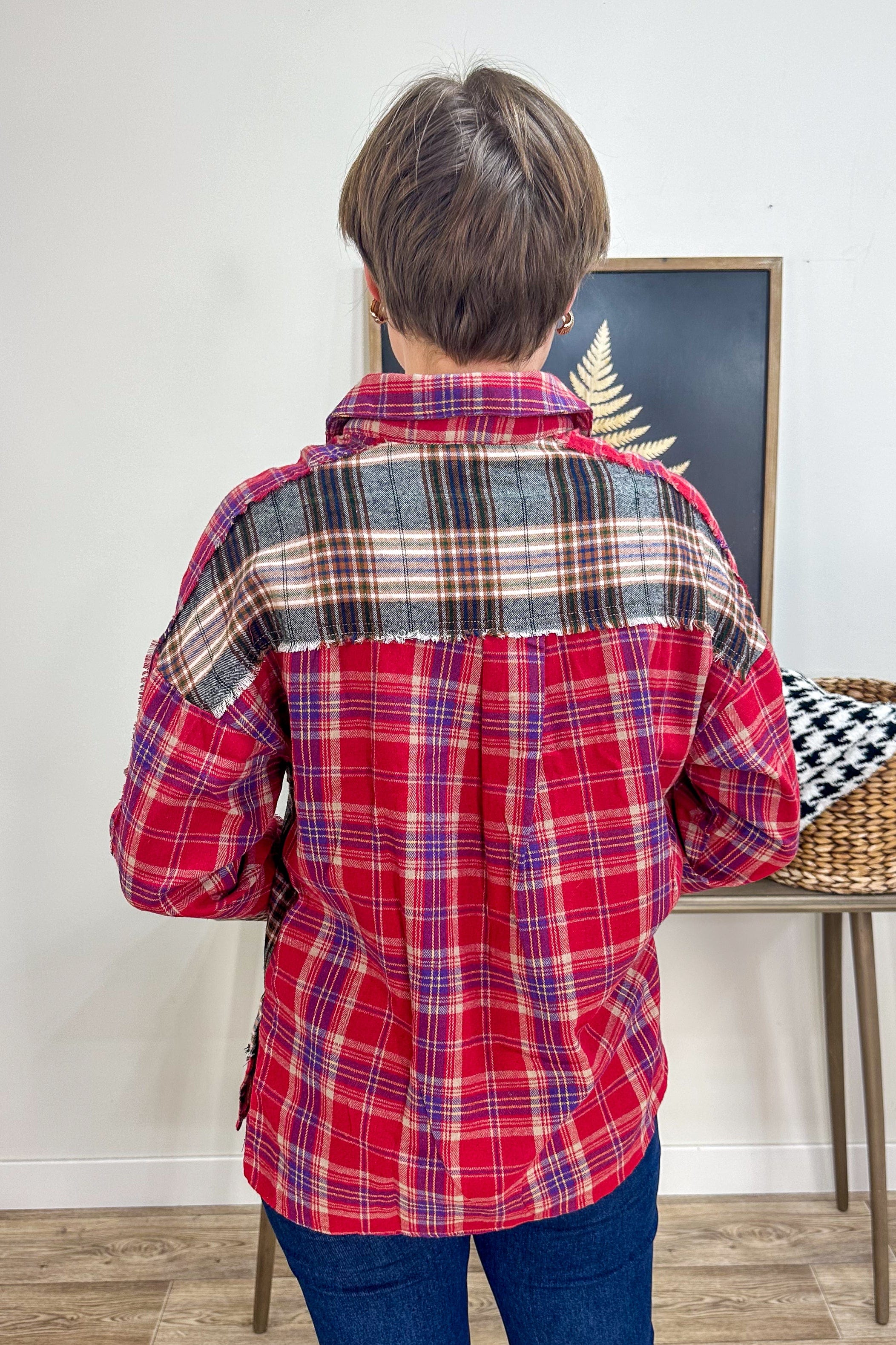 Red Plaid Contrast Shirt Top back