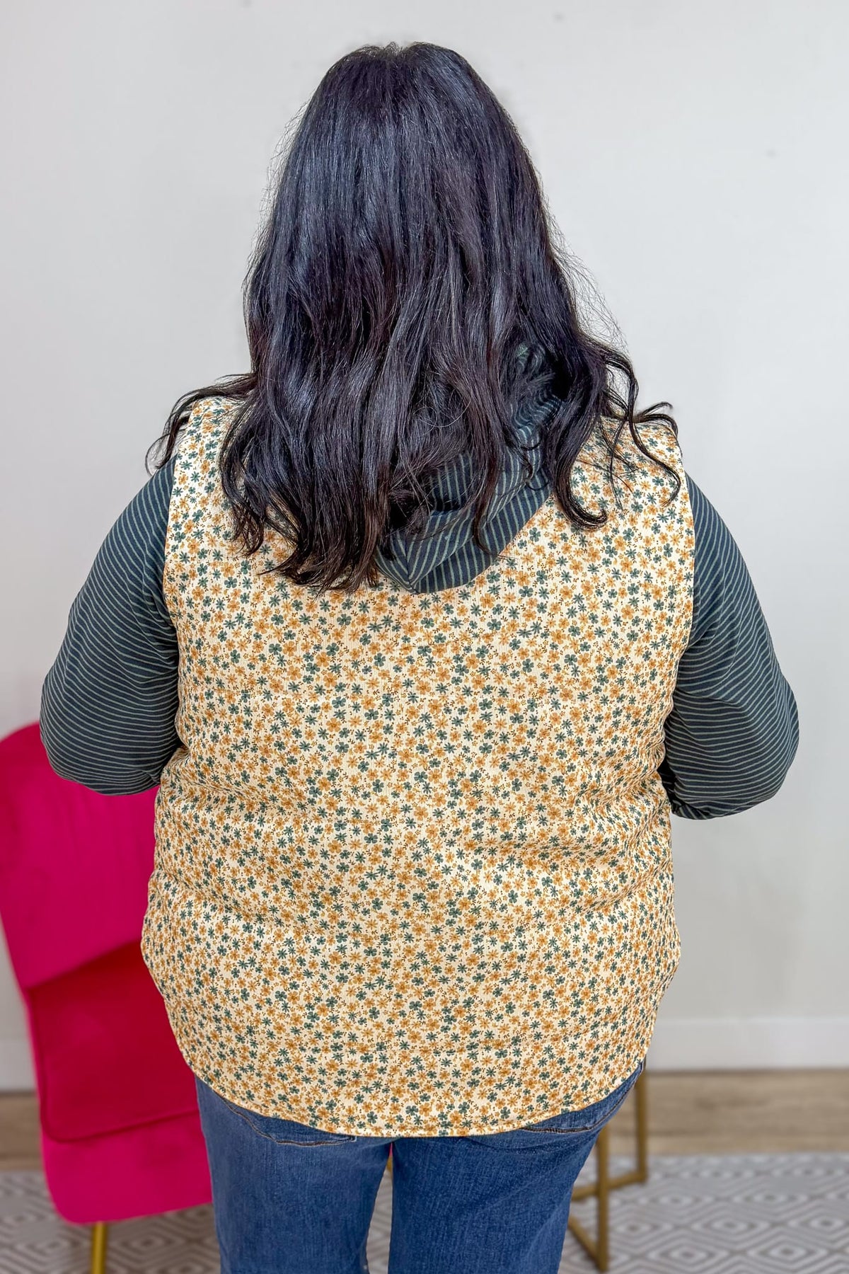 Cream & Gold Floral Corduroy Vest Back