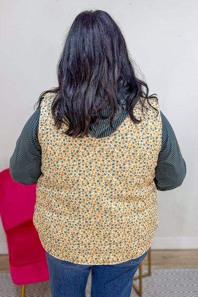 Cream & Gold Floral Corduroy Vest Back