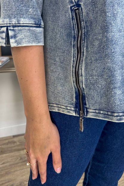 Indigo Soft Denim Zipper Tunic detail