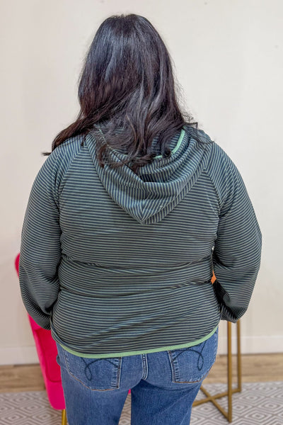 Sage Striped Contrast Trim Hoodie Back