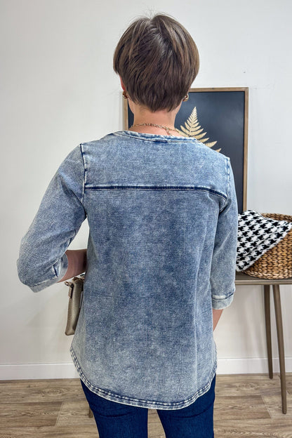 Indigo Soft Denim Zipper Tunic back