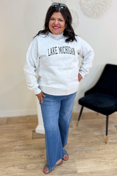 Ash Grey Lake Michigan Mock Neck Sweatshirt