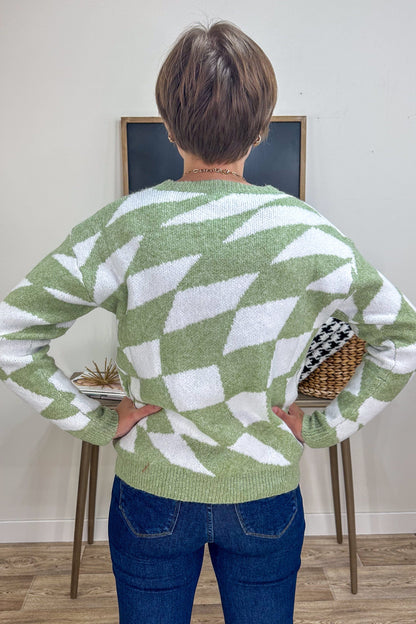 Sage & White Colorblock Sweater back