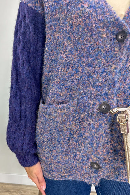 Purple Colorblock Button Up Cardigan detail