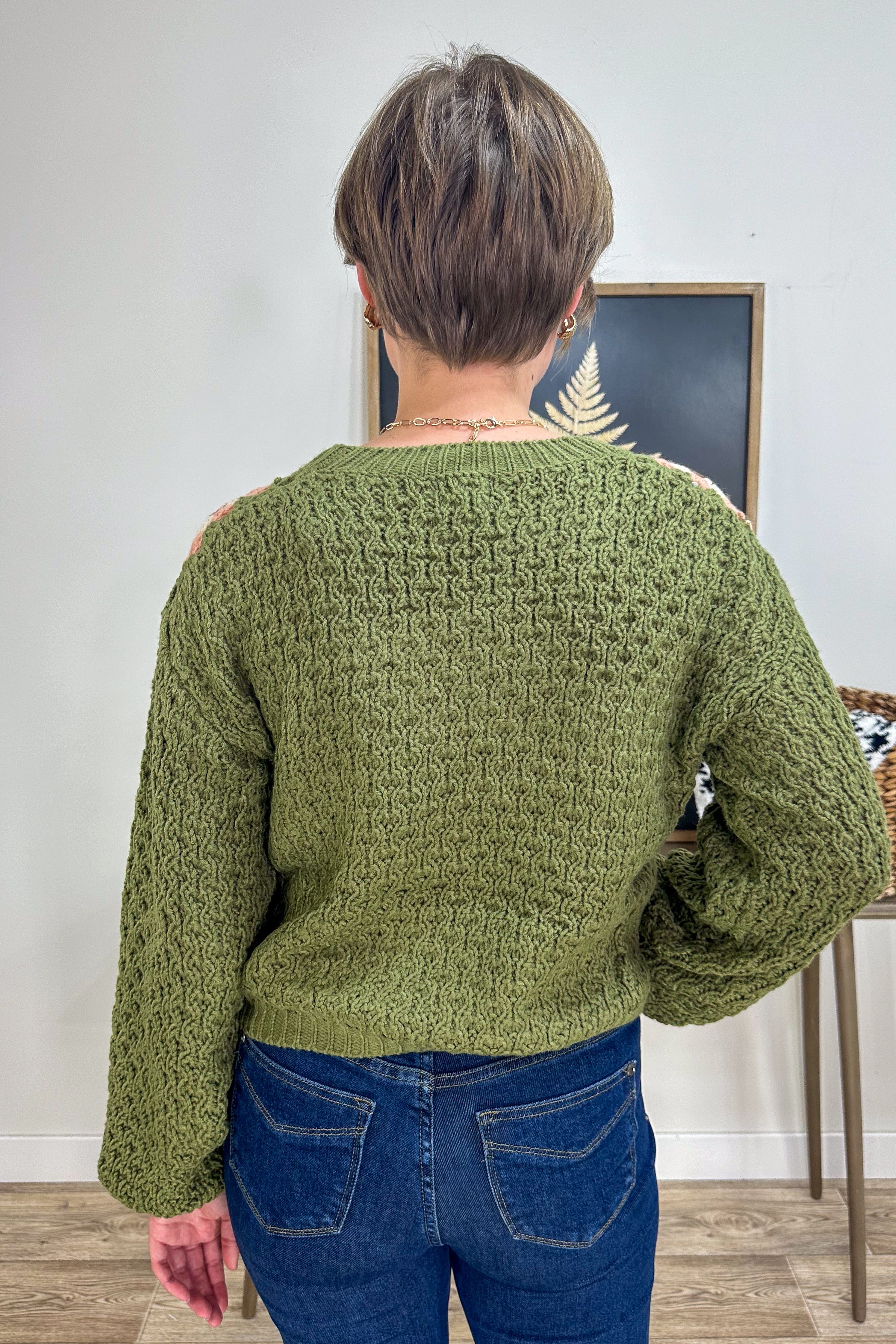 Olive Crochet Squares Sweater back