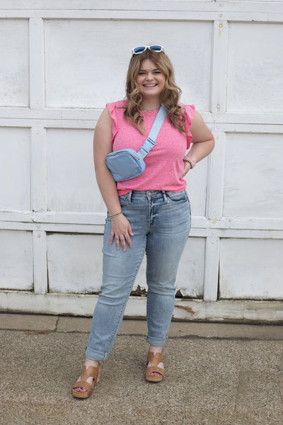 Hot Pink Ruffle Cap Sleeve Top