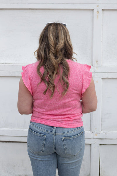 Hot Pink Ruffle Cap Sleeve Top