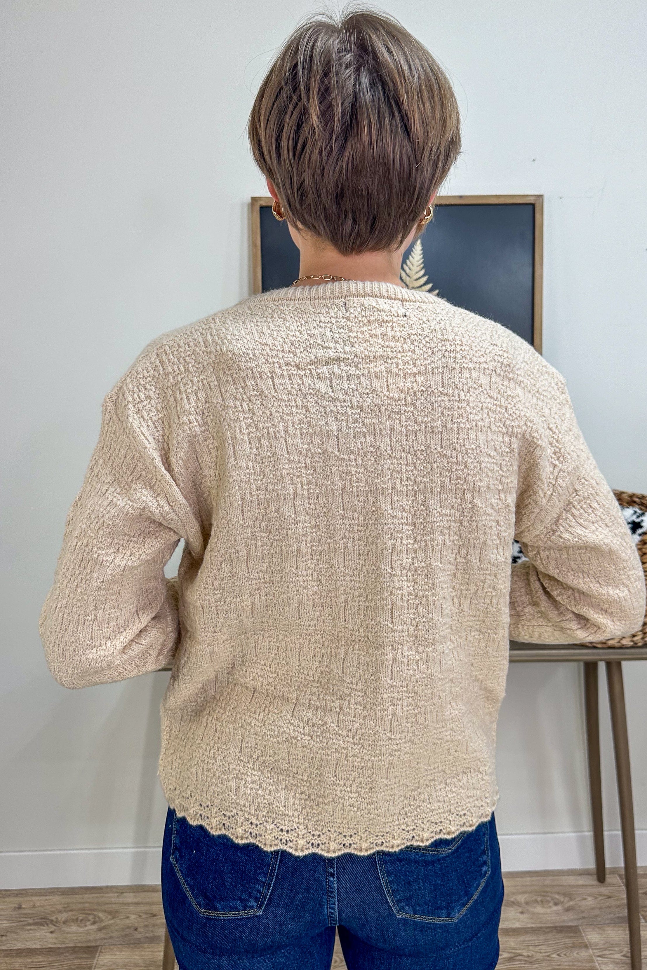 Beige Floral & Lace Button Down Cardigan back