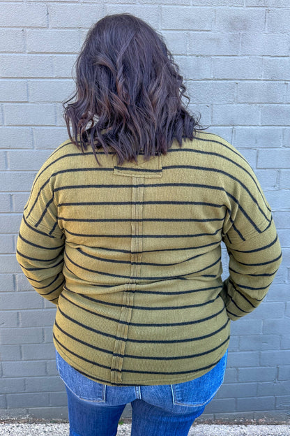 Olive Stripe Split Neck Top back