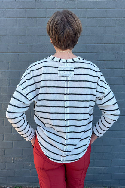 Cream Stripe Split Neck Top back