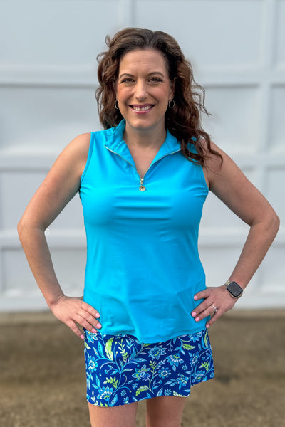 Sky Blue Sleeveless Front Zip Top
