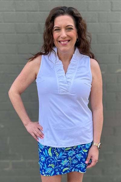 White Ruffle Neck Evelyn Sleeveless Top