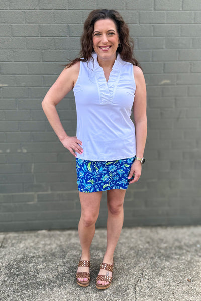 White Ruffle Neck Evelyn Sleeveless Top styled