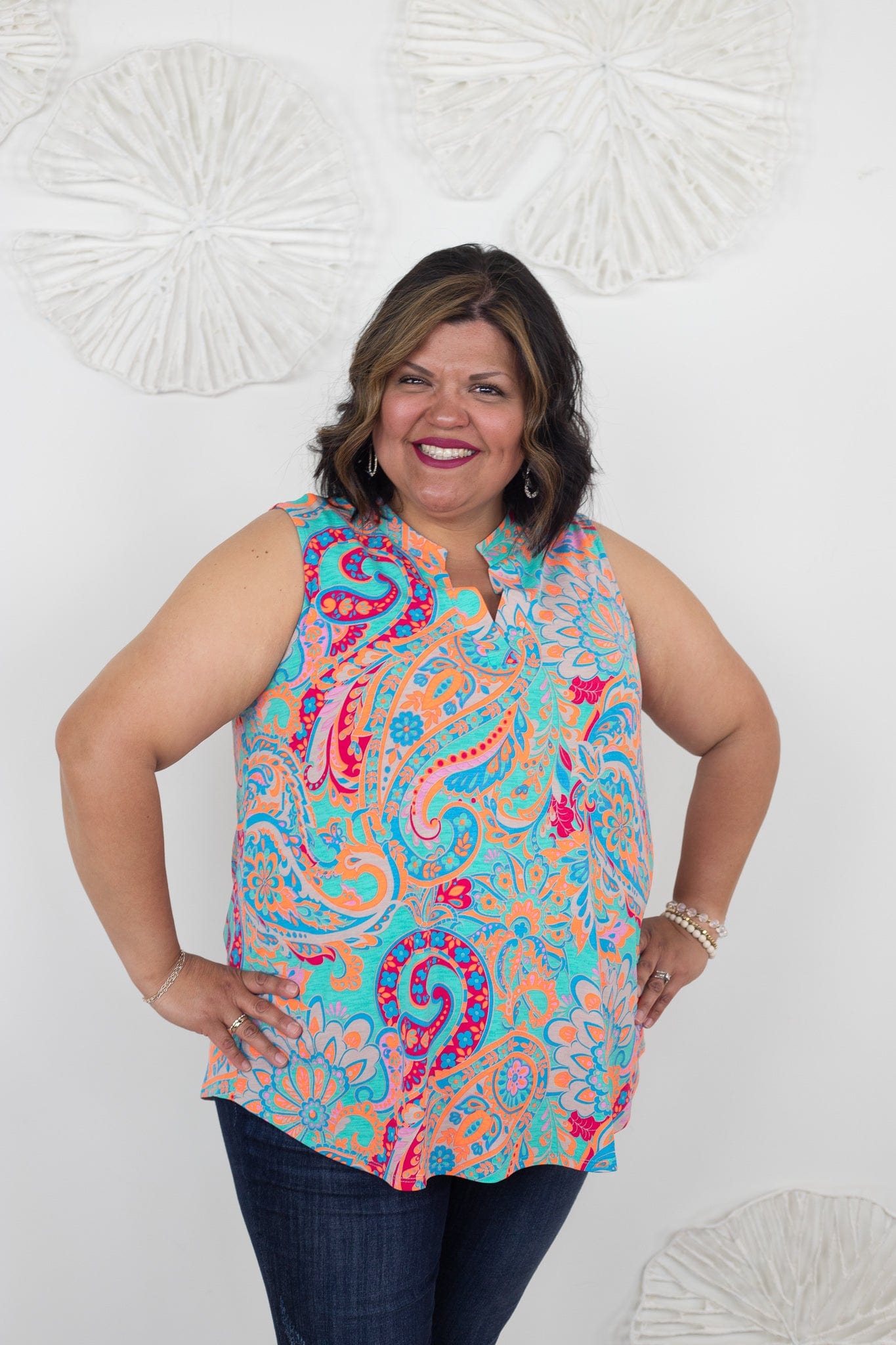 Mint & Orange Paisley Tank