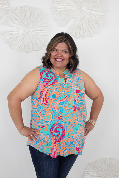 Mint & Orange Paisley Tank