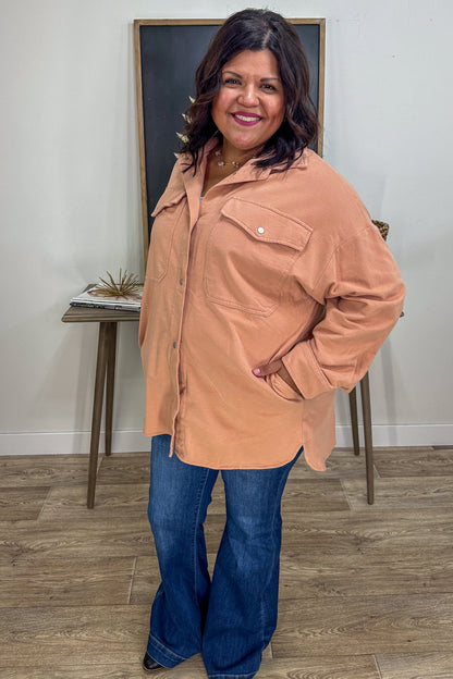 Peach Button Closure Jacket styled