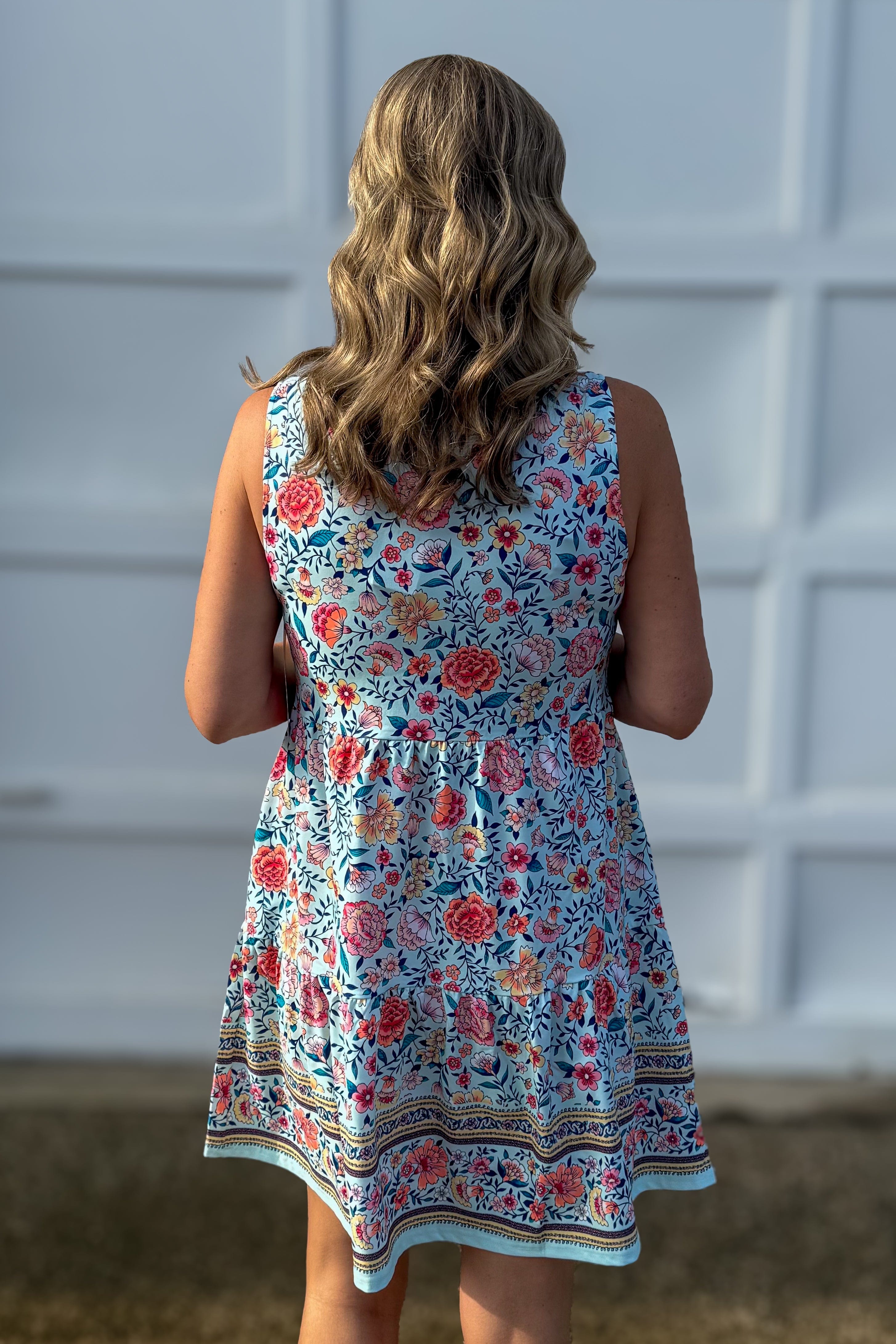 Mint Laison Floral Sleeveless Tiered Dress BACK
