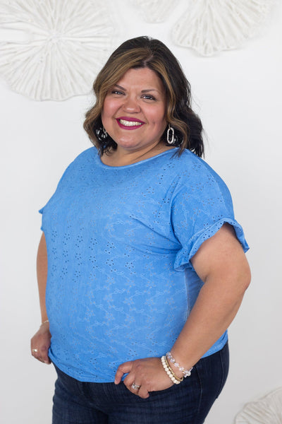 Turquoise Washed Eyelet Top